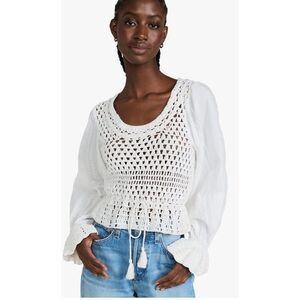 Free People Megan ivory crocheted long sleeve top NWT